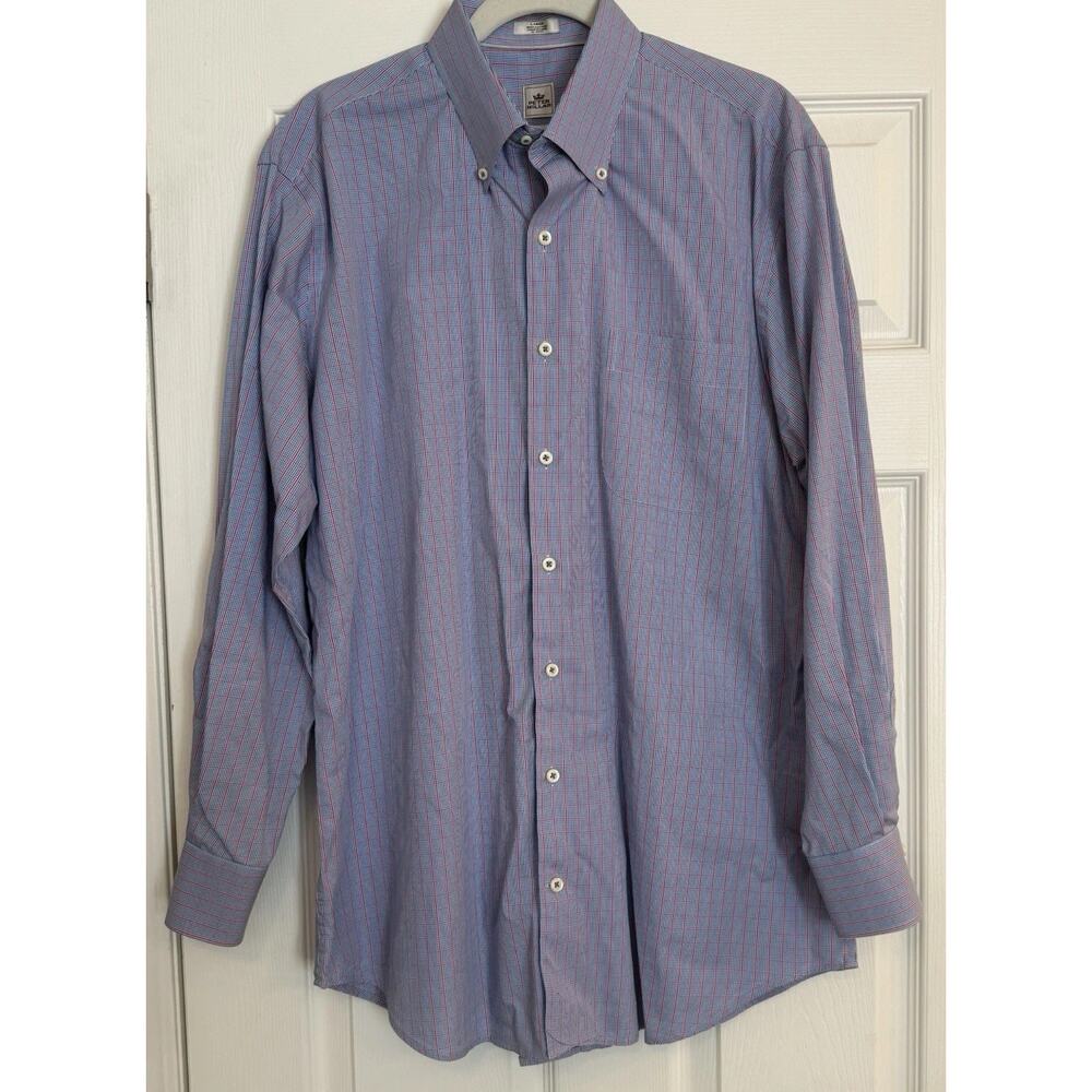 Peter Millar Button Down Shirt Mens Large Blue Check Seaside Finish Prep Office